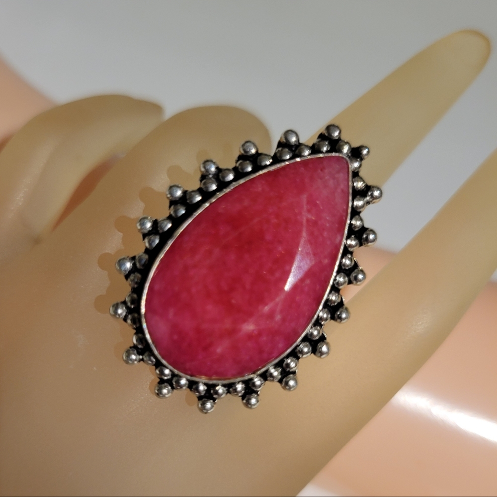 Natural Raw Cut Ruby 925 Silver Ring - image 1